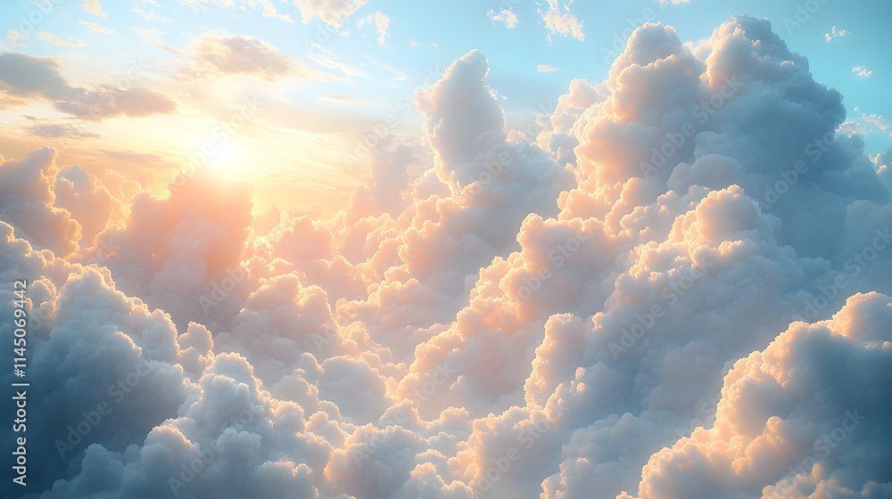 Golden sunset above fluffy cloudscape. Golden sunset above fluffy cloudscape.