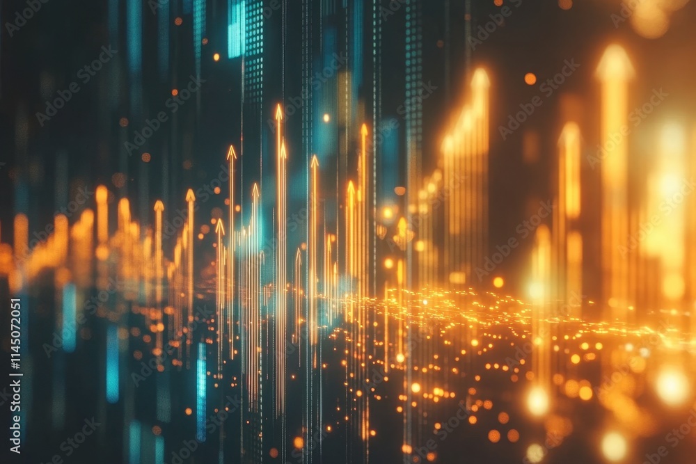 A graph with upward arrows, indicating growth or success, with a glowing light effect background Generative AI A graph with upward arrows, indicating growth or success, with a glowing light effect background Generative AI