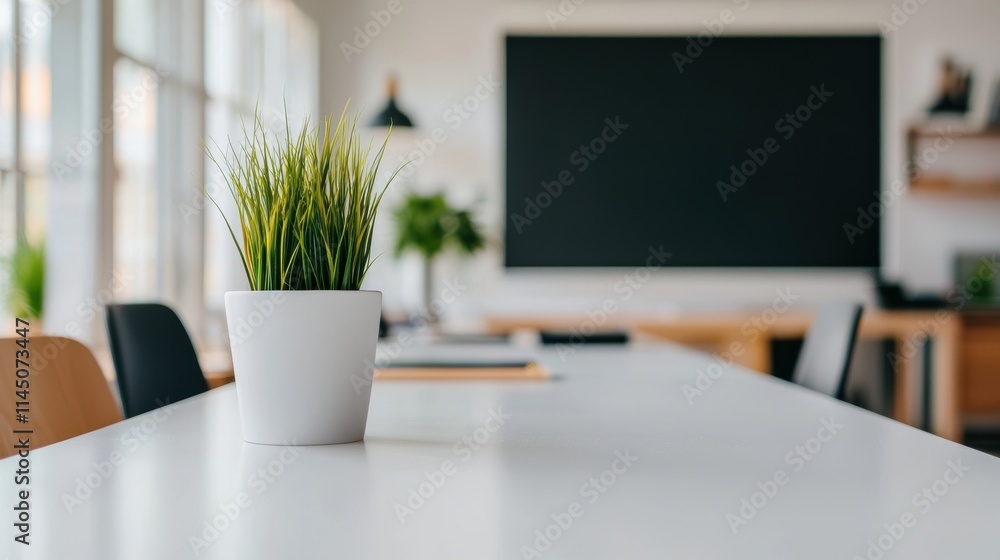 Potted plant bringing life to modern office or classroom environment Potted plant bringing life to modern office or classroom environment