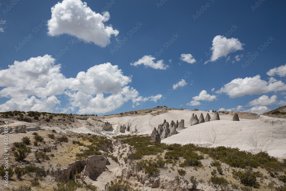 Pampachiri Stone Forest in Andahuaylas Peru. It is a spectacular rocky landscape in pointed or mushroom shapes, product of the eruption of the Qarwarasu and Sotaya volcanoes. Pampachiri Stone Forest in Andahuaylas Peru. It is a spectacular rocky landscape in pointed or mushroom shapes, product of the eruption of the Qarwarasu and Sotaya volcanoes.