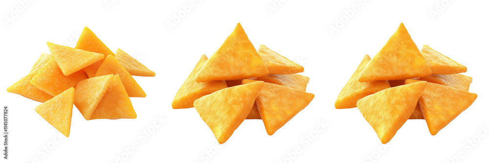set of A Triangular orange cheese crisps isolated, PNG format Transparent Background set of A Triangular orange cheese crisps isolated, PNG format Transparent Background