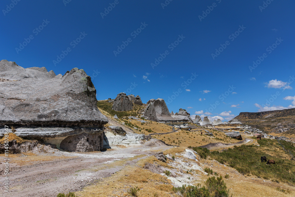Pampachiri Stone Forest in Andahuaylas Peru. It is a spectacular rocky landscape in pointed or mushroom shapes, product of the eruption of the Qarwarasu and Sotaya volcanoes. Pampachiri Stone Forest in Andahuaylas Peru. It is a spectacular rocky landscape in pointed or mushroom shapes, product of the eruption of the Qarwarasu and Sotaya volcanoes.