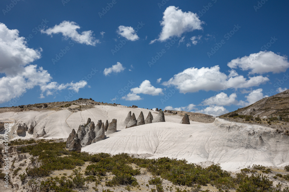 Fototapeta premium Pampachiri Stone Forest in Andahuaylas Peru. It is a spectacular rocky landscape in pointed or mushroom shapes, product of the eruption of the Qarwarasu and Sotaya volcanoes. 