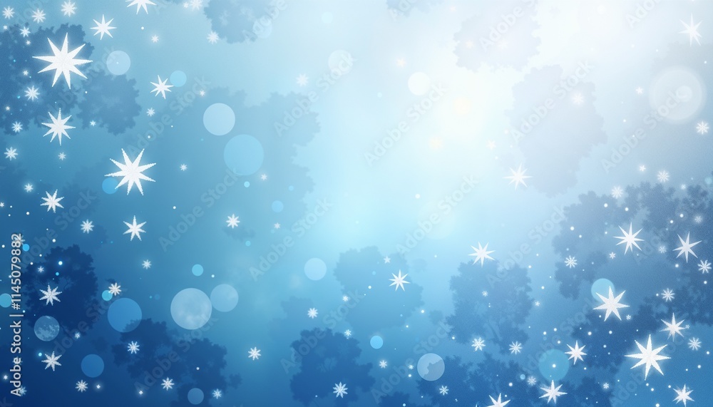 Blue winter background with stars and bokeh lights Blue winter background with stars and bokeh lights