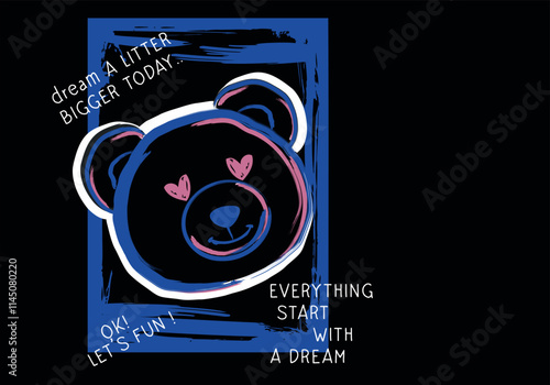  love slogan and  teddy bear drawing and heart design vector 
