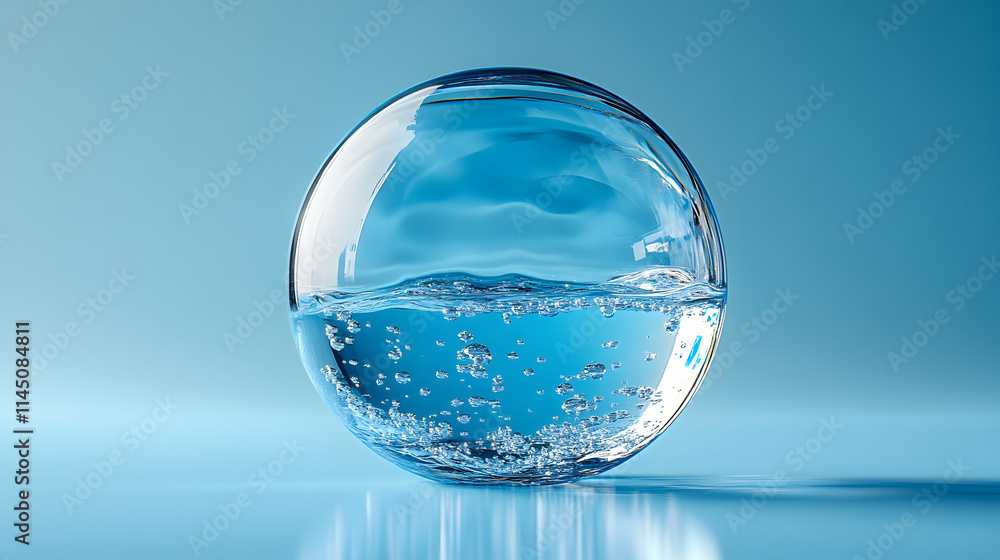 A clear sphere filled with water and bubbles. A clear sphere filled with water and bubbles.