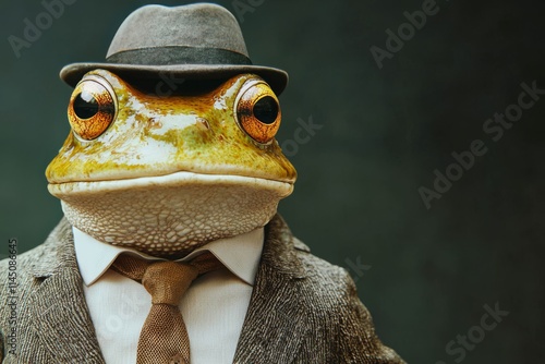 Frog wearing a vintage suit and hat illustration. photo