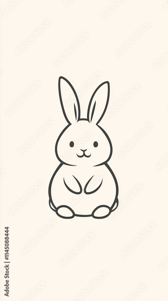 Fototapeta premium Cute simple line drawing of a bunny rabbit.
