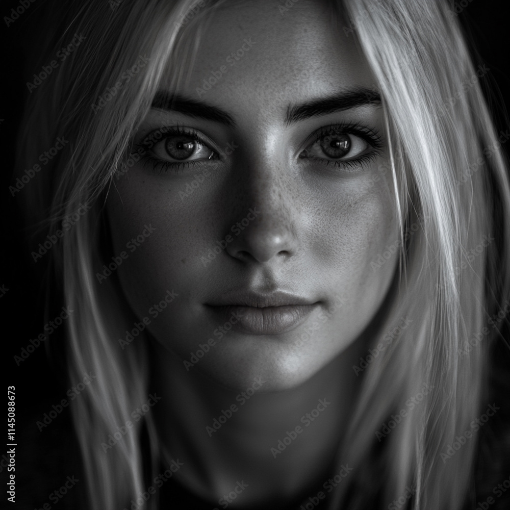 Fototapeta premium black and white portrait of natural beauty, friendly expression