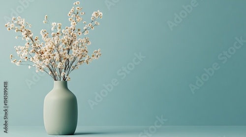 Wallpaper Mural A contemporary floral display features soft-colored blooms and delicate greenery arranged in a sleek green vase with an elegant wooden handle, adding a touch of sophistication Torontodigital.ca