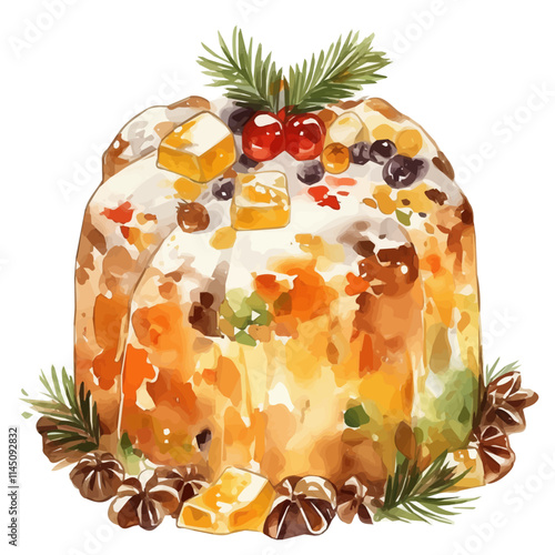 watercolor Christmas panettone painting collection isolated on a white background, vector flat watercolor design painting, Christmas