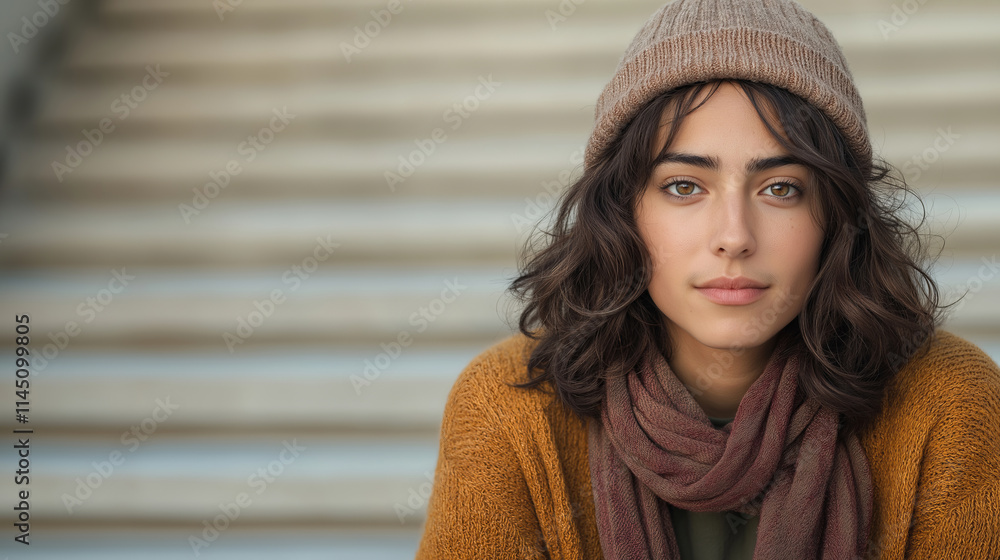 Portrait of a young artist sitting on some wide stairs, possibly those of a museum or art gallery Portrait of a young artist sitting on some wide stairs, possibly those of a museum or art gallery