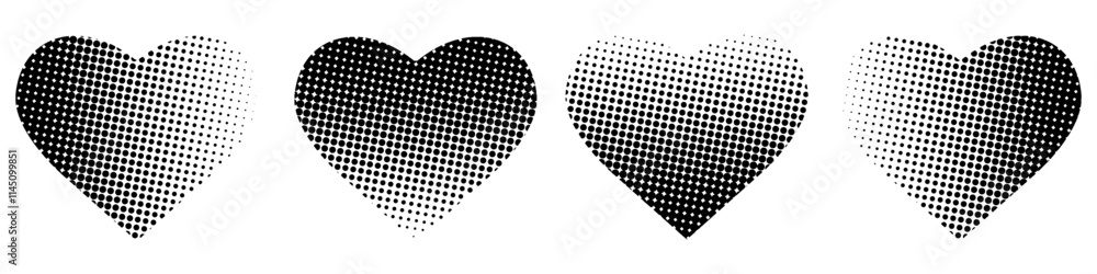 Set of black halftone dots background in the shape of a heart. Set of black halftone dots background in the shape of a heart.