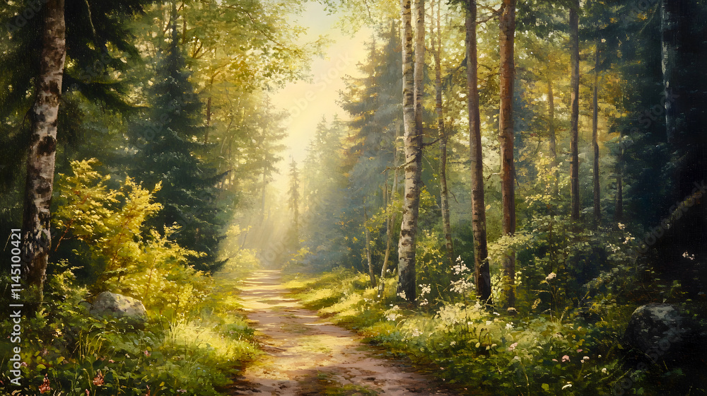 Fototapeta premium A sunlit forest path.