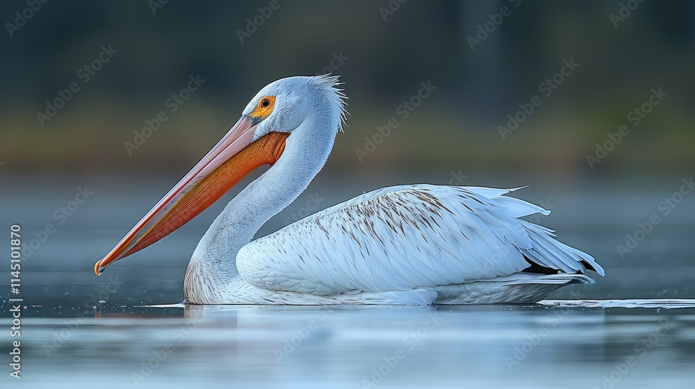 A pelican gliding gracefully on calm waters, showcasing its distinctive features. A pelican gliding gracefully on calm waters, showcasing its distinctive features.