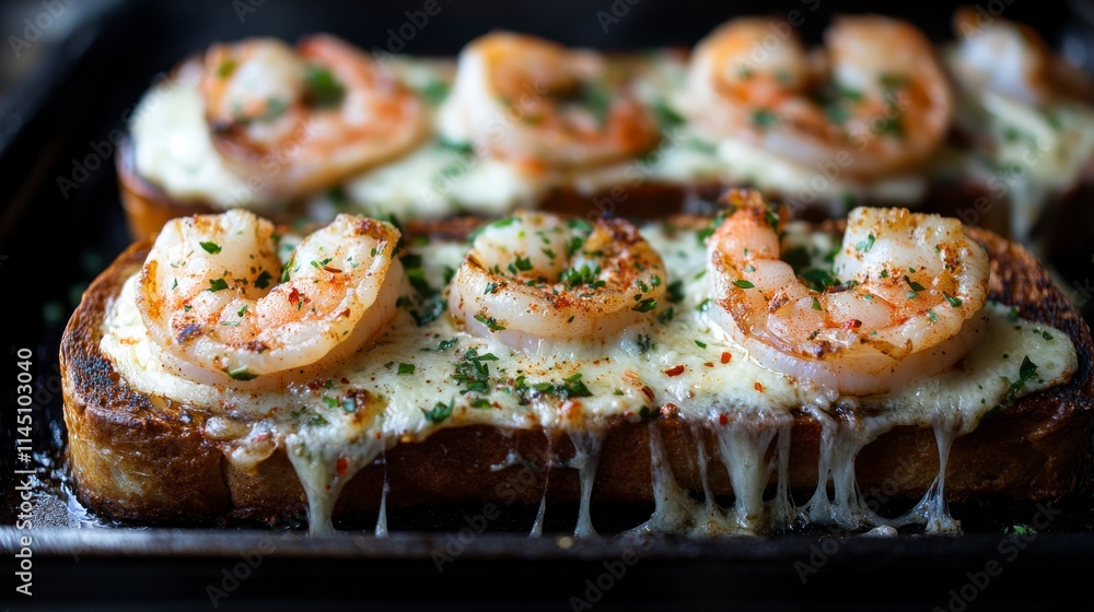 Delicious Shrimp Toast with Melted Cheese and Herbs, Perfectly Grilled for a Gourmet Appetizer or Snack Experience, Ideal for Food Photography and Culinary Inspiration Delicious Shrimp Toast with Melted Cheese and Herbs, Perfectly Grilled for a Gourmet Appetizer or Snack Experience, Ideal for Food Photography and Culinary Inspiration