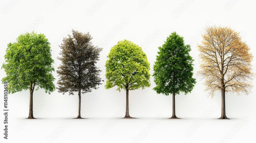 Obraz premium Aligning varieties of forest trees in two rows of six standard specimens natural landscape photography outdoor viewpoint diverse arboreal concepts for seo impact