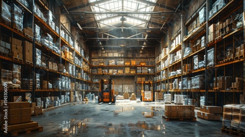 Wallpaper Mural A large warehouse with many boxes stacked on shelves Torontodigital.ca