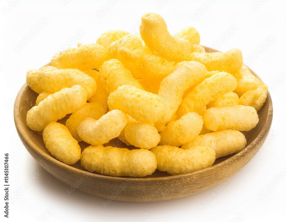 Puffs, corn sticks, from different angles isolated on white background Puffs, corn sticks, from different angles isolated on white background