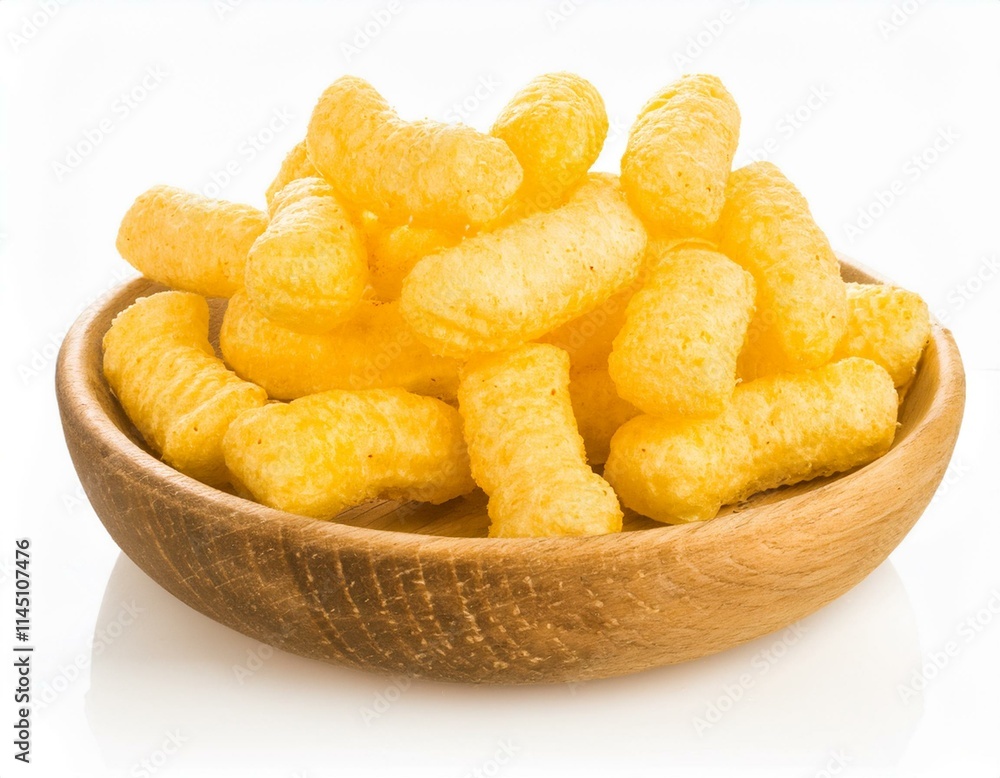 Puffs, corn sticks, from different angles isolated on white background Puffs, corn sticks, from different angles isolated on white background