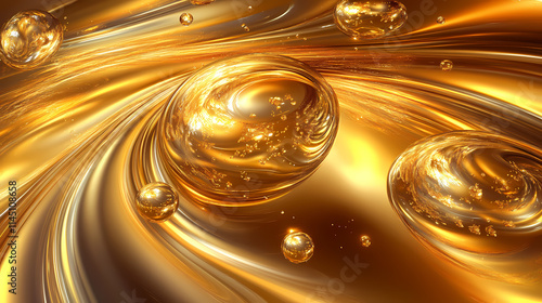 Glistening golden bubbles swirling in radiant illumination. Effervescent. Illustration