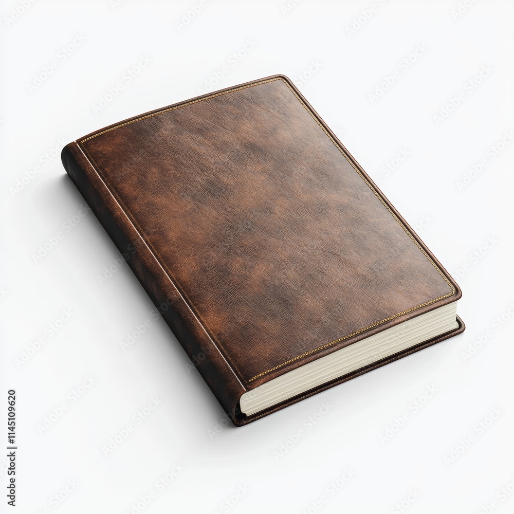 A 3D journal mockup with a soft leather texture, isolated against a white background, blank for design A 3D journal mockup with a soft leather texture, isolated against a white background, blank for design