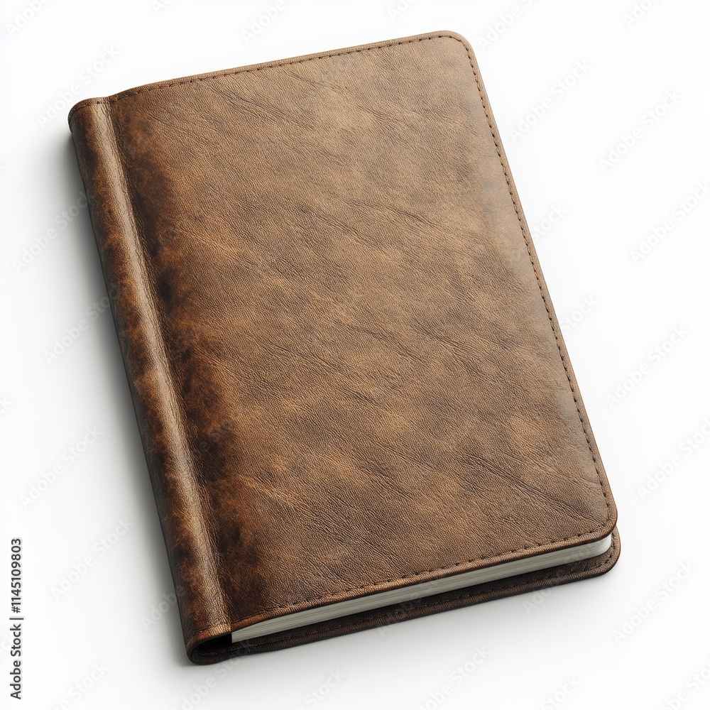 A 3D journal mockup with a soft leather texture, isolated against a white background, blank for design A 3D journal mockup with a soft leather texture, isolated against a white background, blank for design