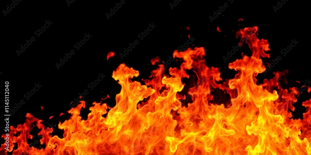 A mesmerizing display of fiery flames against a dark black background, elemental, wild, fire A mesmerizing display of fiery flames against a dark black background, elemental, wild, fire