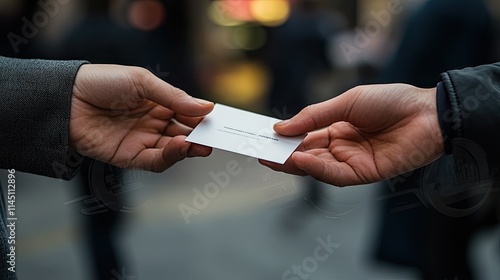Hands exchanging a simple blank business card