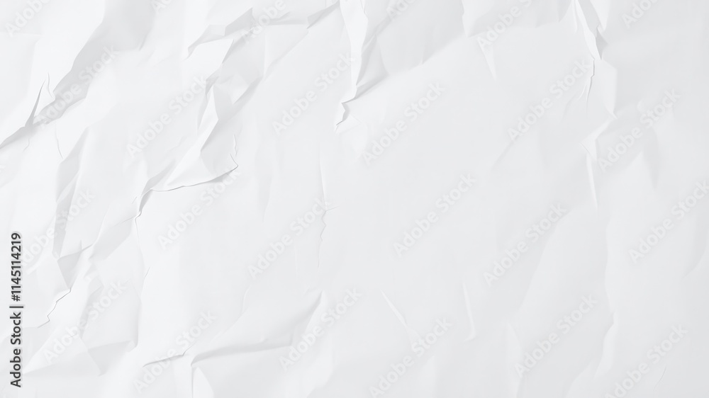 Obraz premium Crumpled white paper sheet with soft folds and creases, background, texture