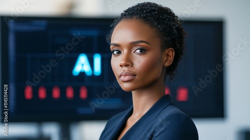 Skilled software engineer analyzing complex AI algorithms on multi-monitor workstation in a futuristic lab environment with advanced technology tools