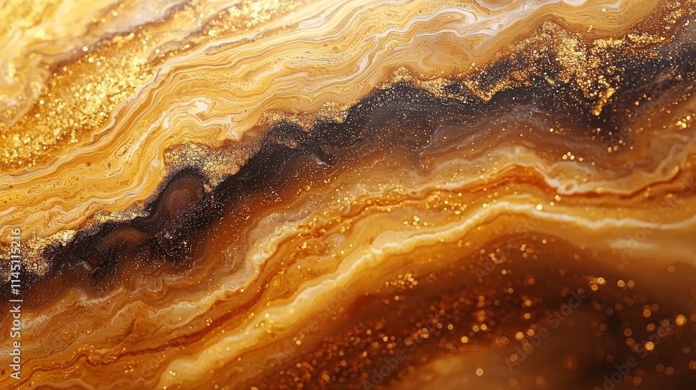 A glittering gold and brown marble design with an abstract pattern. A glittering gold and brown marble design with an abstract pattern.