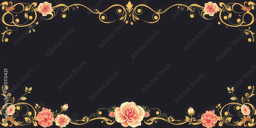 Elegant botanical pattern invitation frame with gold accents, design, event, frame