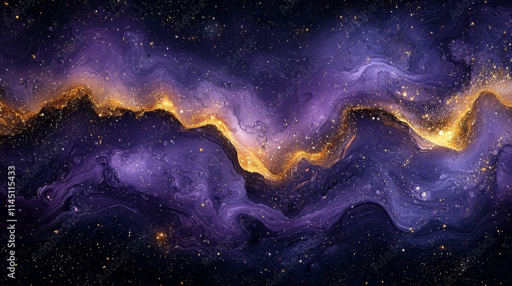 Φωτογραφία A rich purple and gold backdrop featuring swirling liquid marble patterns, luminous stars, and an aura of lavishness and grandeur