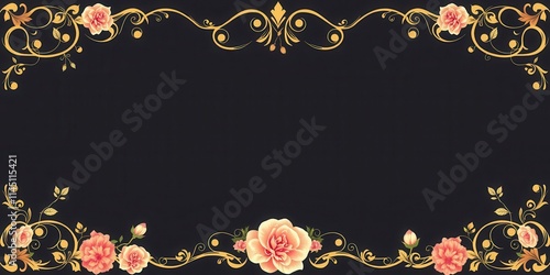 Elegant botanical pattern invitation frame with gold accents, design, event, frame