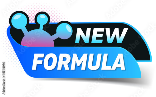 New innovative and improved formula product label packaging vector icon badge. New Formula rectangular label with molecular cell elements.