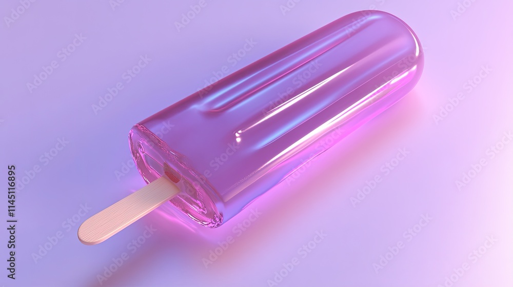 A Single Pink Glass Popsicle on Purple Background A Single Pink Glass Popsicle on Purple Background