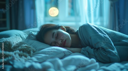 Serene sleeping person bedroom photography nighttime close-up peaceful slumber
