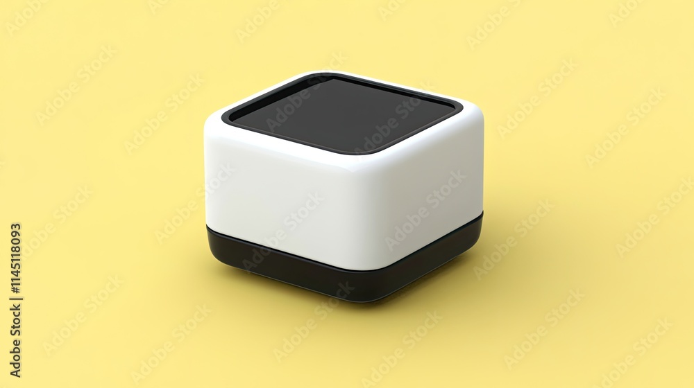 Modern White and Black Cuboid Device on Yellow Background Modern White and Black Cuboid Device on Yellow Background