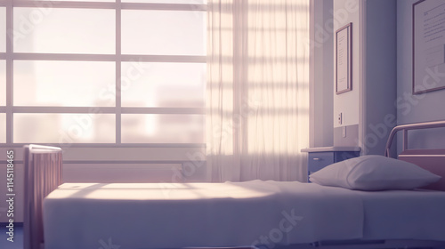 Hospital bed in ward  where life s fragility meets compassionate care  symbolizing hope and healing in a nurturing environment.