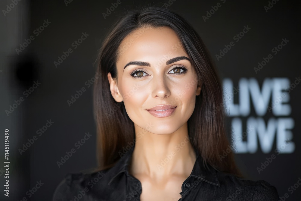 Elegant woman in professional black attire with sleek hairstyle poised in a corporate environment reflecting confidence business acumen and modern sophistication Elegant woman in professional black attire with sleek hairstyle poised in a corporate environment reflecting confidence business acumen and modern sophistication
