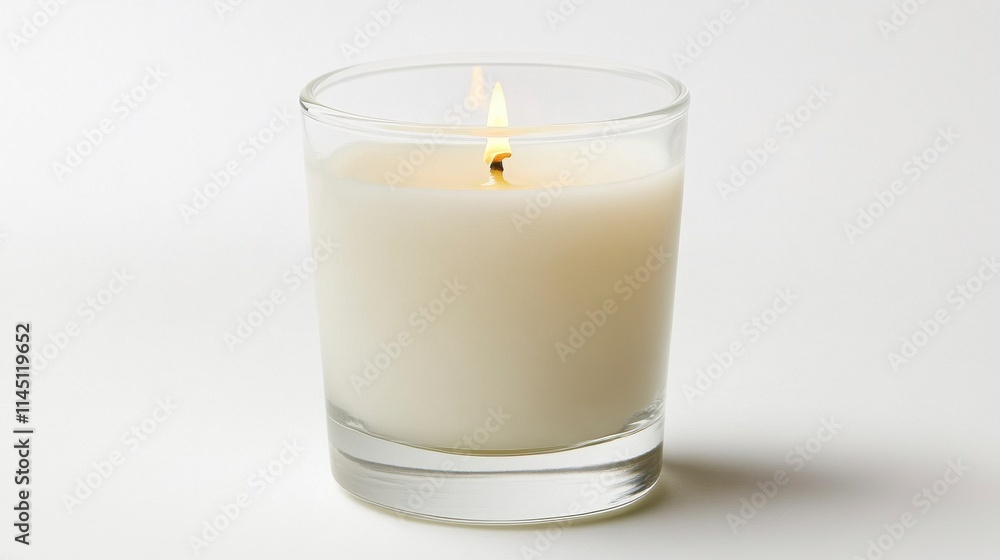 Elegant White Candle in a Clear Glass Holder with a Flickering Flame, Perfect for Creating a Serene and Soothing Atmosphere at Home or for Special Occasions Elegant White Candle in a Clear Glass Holder with a Flickering Flame, Perfect for Creating a Serene and Soothing Atmosphere at Home or for Special Occasions