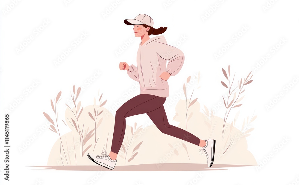 Minimalist flat illustration of a woman jogging Minimalist flat illustration of a woman jogging