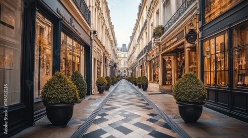 Elegant Parisian Alleyway With Boutique Shops And Greenery