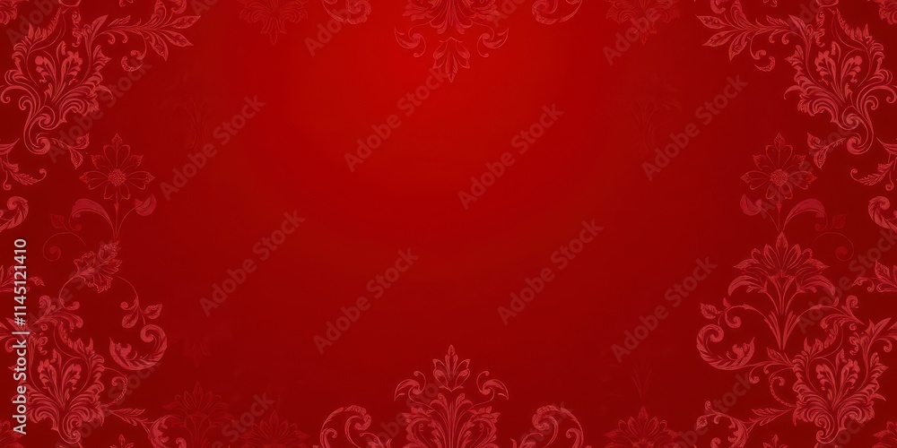 Red damask pattern background with intricate floral and leaf motifs in a deep crimson hue, design, floral Red damask pattern background with intricate floral and leaf motifs in a deep crimson hue, design, floral