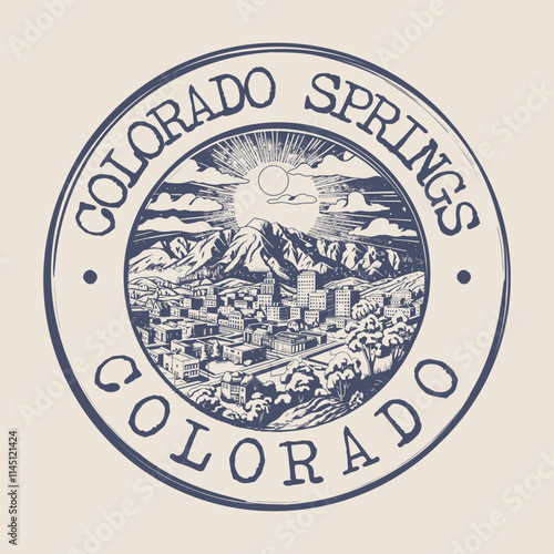 Colorado Springs, Colorado Stamp City Postmark. Silhouette Postal Passport. Round Vector Icon. Vintage Postage Design.	