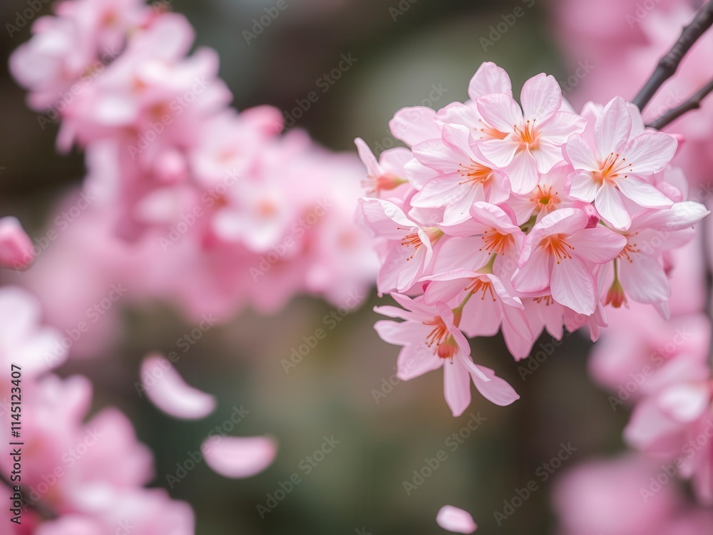 Pink sakura petals falling gently creating a soft and dreamy background, nature, pink, spring Pink sakura petals falling gently creating a soft and dreamy background, nature, pink, spring