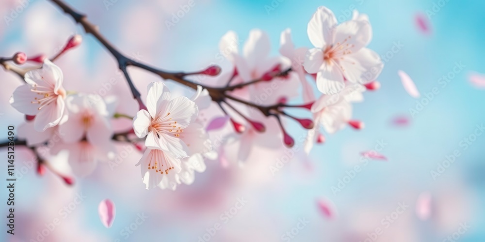 Pink sakura petals gently falling against a blurred background, beauty, delicate Pink sakura petals gently falling against a blurred background, beauty, delicate