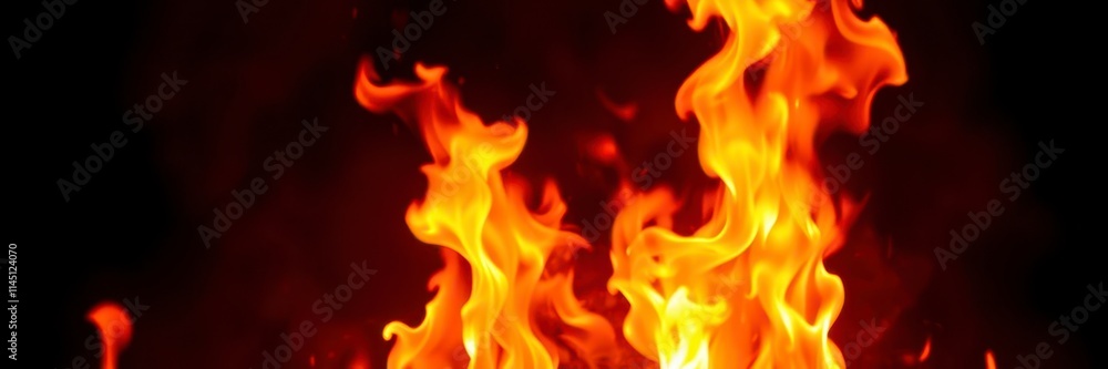 Raging fire flames creating a dramatic contrast against a black background, danger, background Raging fire flames creating a dramatic contrast against a black background, danger, background