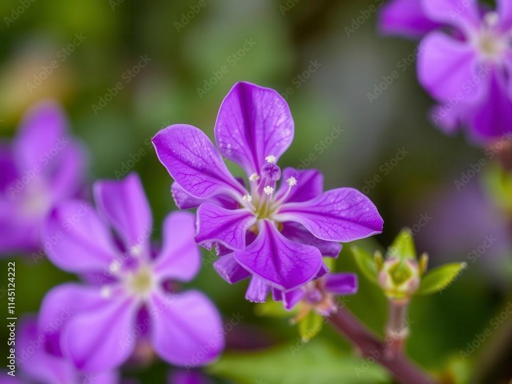 Vibrant purple flower petals and lush green leaves create a captivating botanical scene, fresh, vibrant, blossom Vibrant purple flower petals and lush green leaves create a captivating botanical scene, fresh, vibrant, blossom